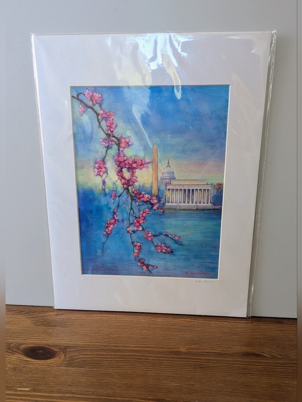 Signed Matted Giglee Print Of Cherry Blossom Washington DC by Pridon Goisshvili.